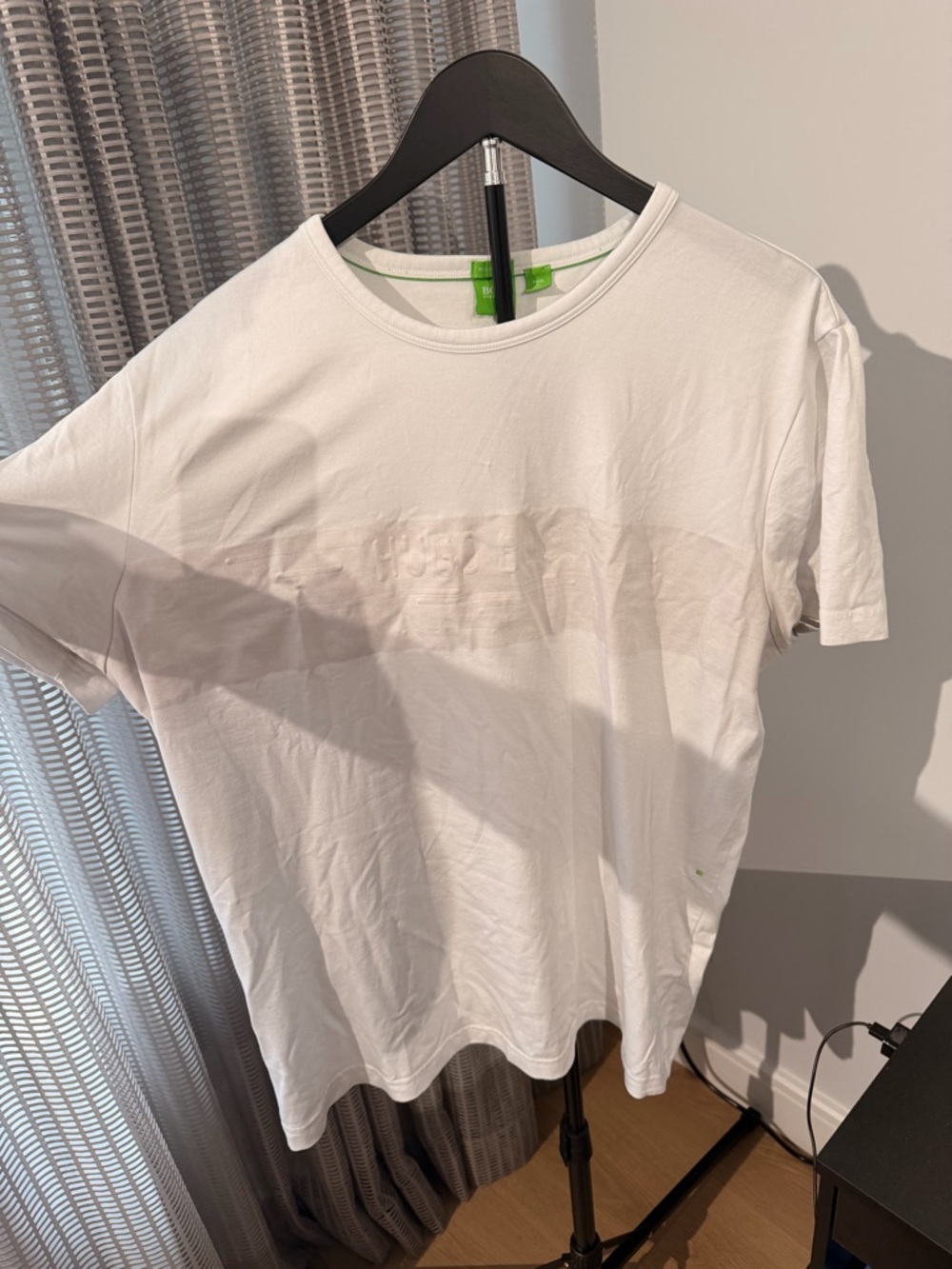 Hugo Boss White Crewneck Tee with Lime Green Label